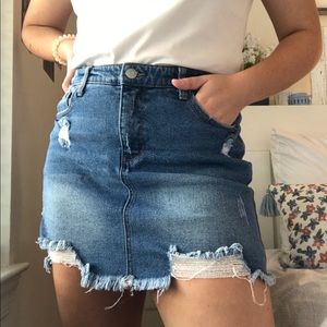 Medium wash distressed Wild Fable denim miniskirt